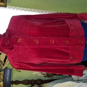 Jones New York Signature Sz.L.(#1683B) Red Velvet Large Button Cardigan.